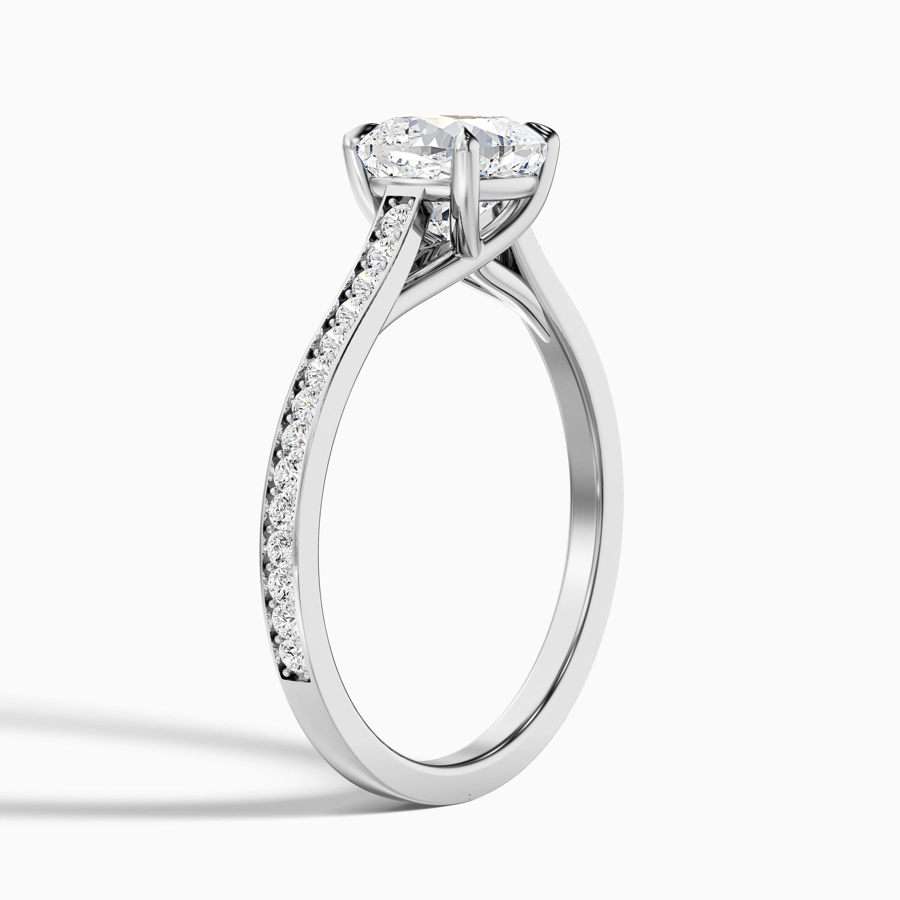 Amour Cushion Cut Side Stone Pave Lab Grown Engagement Ring